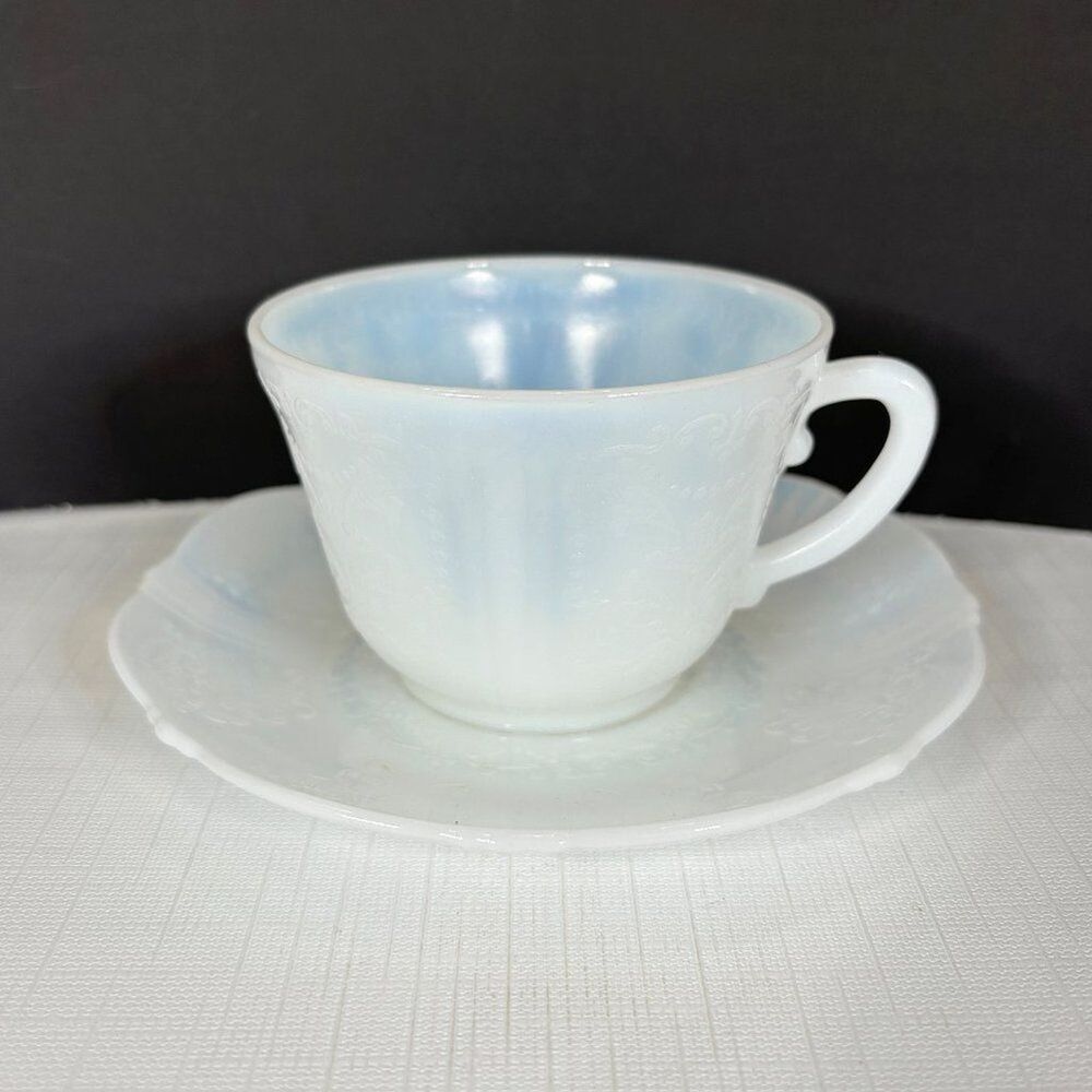 Macbeth Evans American Sweetheart Opalescent Monax Depression Glass Cup Saucer